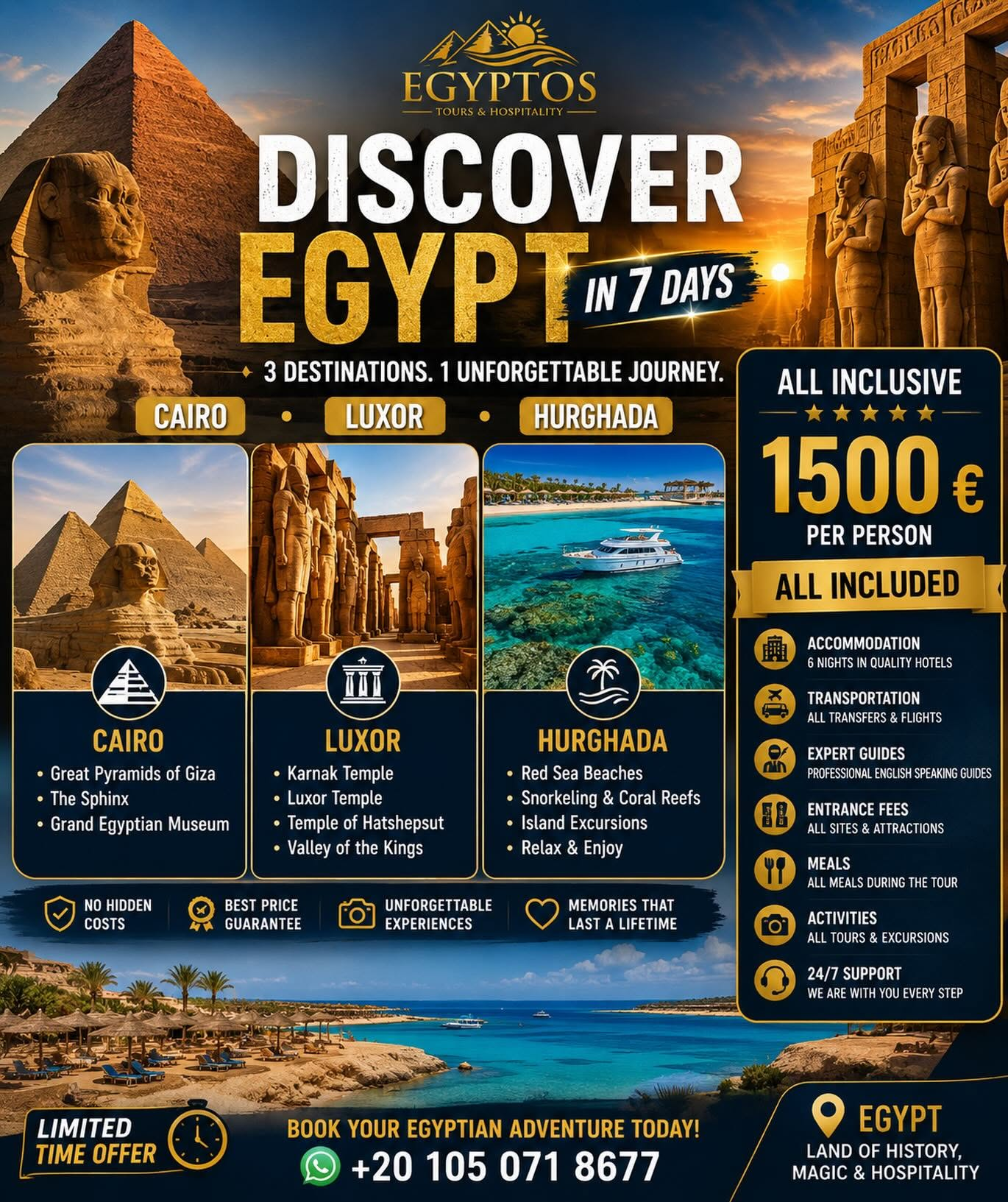 Seven-day Egypt tour covering Cairo, Luxor and Hurghada