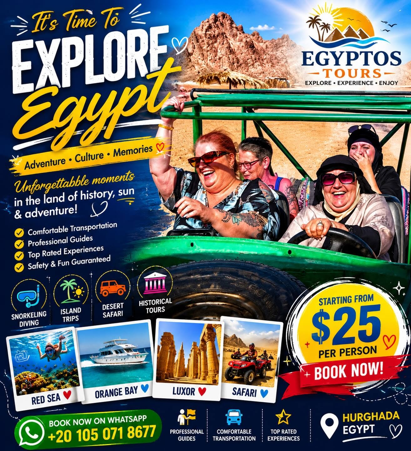 Explore Egypt adventures with Red Sea, island, desert safari and historical tours